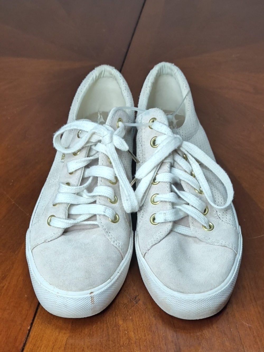 Keds Women's Lace-Up Suede Sneakers in Light Taupe with Gold Eyelets Size 9 AC
